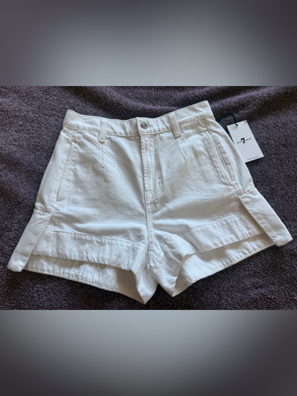 7 For All Mankind White High-Waist Linen Blend Shorts
